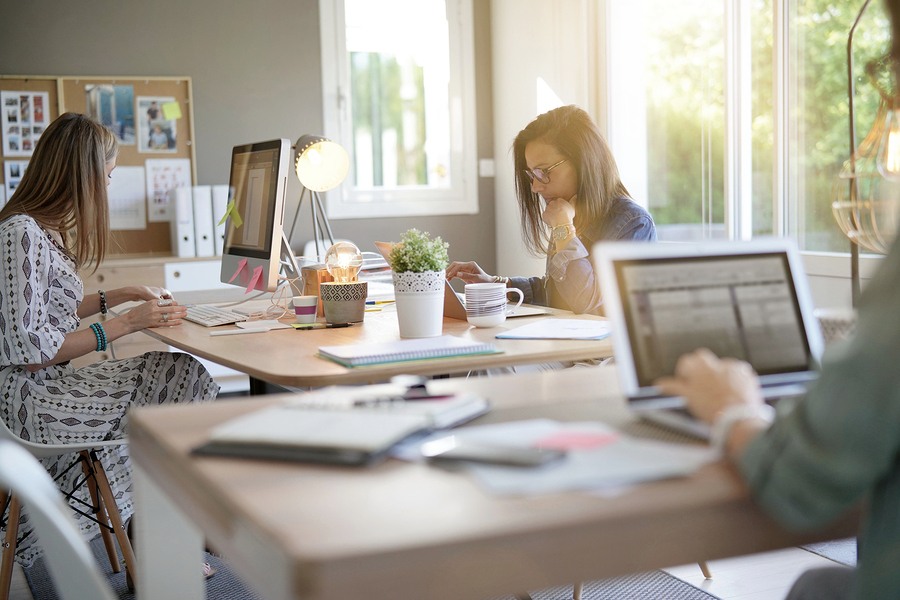 Businesswomen working in co-working space